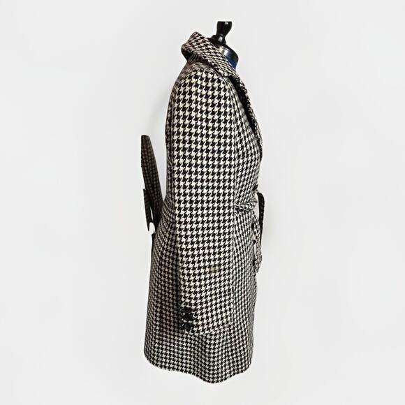 J Crew Trench coat Size 10 Houndstooth Belted Wool Blend Long Lined FLAWS - Picture 2 of 16